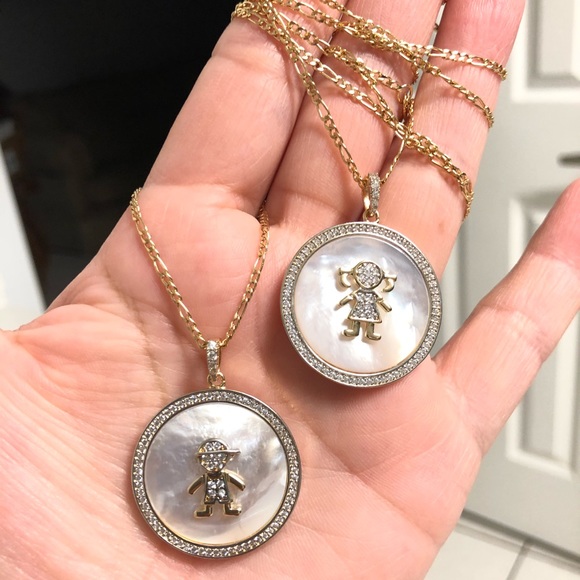 18k Gold Filled CZ Girl & Boy Necklace - Picture 2 of 9